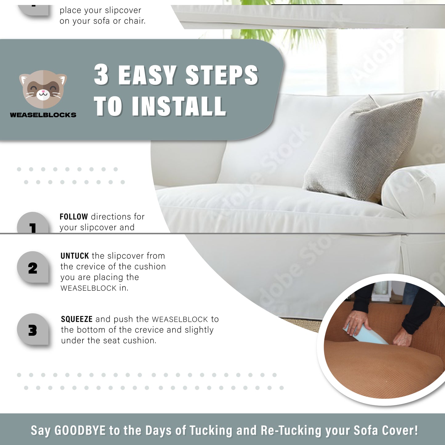 USA Made Sofa Slipcover Tuck Grips 5-Pack - XLarge 15 x 2 Inches for Sofas and Chairs