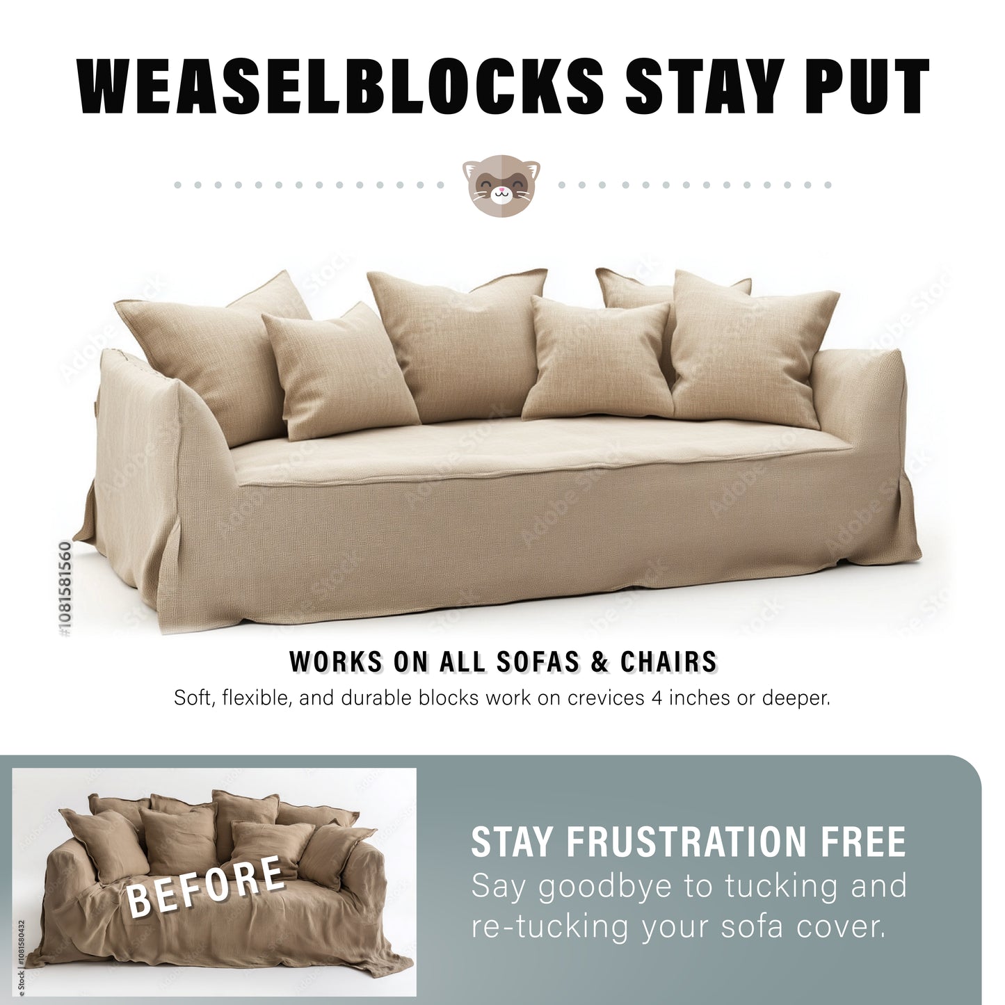 USA Made Sofa Slipcover Tuck Grips 5-Pack - XLarge 15 x 2 Inches for Sofas and Chairs